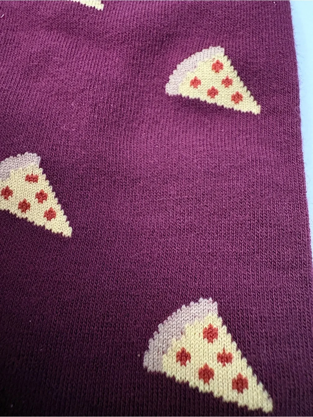 J. Crew Maroon Crew Socks with Pizza Slice Motif